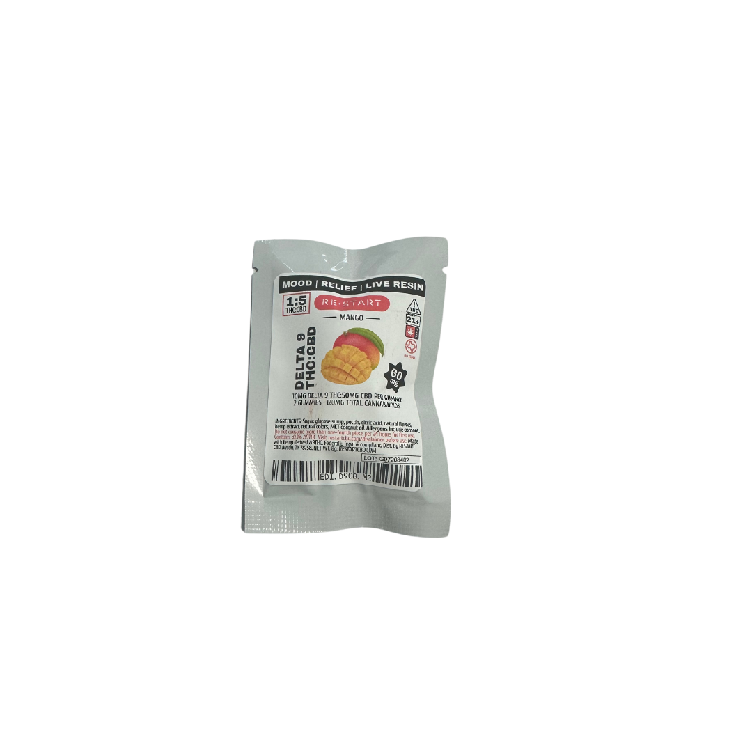 Delta 9 THC 10mg + CBD 50mg Gummies Live Resin Mango2-ct Sample ...