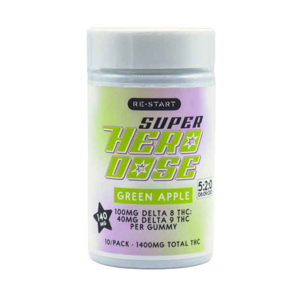 Super Hero Dose Delta 9 THC 40mg + Delta 8 100MG Gummies  Green Apple - Image 2