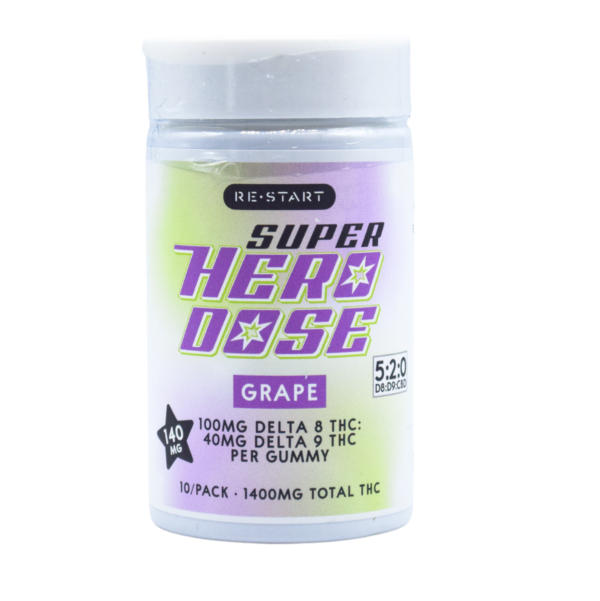 Super Hero Dose Delta 9 THC 40mg + Delta 8 100mg Gummies Grape