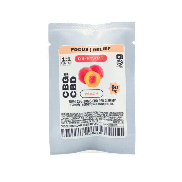 CBG 30mg + CBD 30mg Peach Gummy NO THC (1-ct)