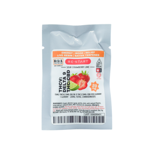 THCV THC CBD 20mg  Live Resin Sativa Gummies Strawberry Lime 1-ct