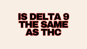 Bold black text with a red outline on a light beige background reading "Is Delta 9 the Same as THC?" in capital letters.