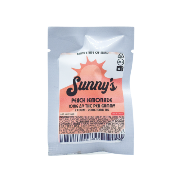 Sunny’s Delta 9 THC 10mg Peach Lemonade Gummies 2-ct